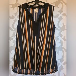 Navy and Orange Striped Blouse